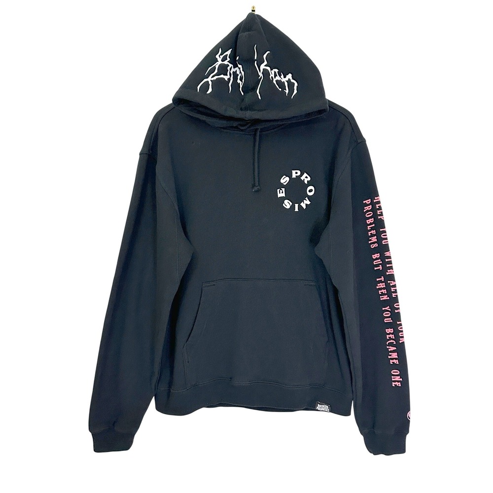 Broken Promises Hoodie Mens Medium Black Green Flaming Skull Graphic Streetwear